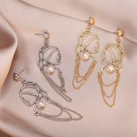 Fashion Human Face Alloy Pearl Hollow Out Women's Drop Earrings 1 Pair main image 5