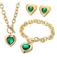 Fashion Heart Shape Stainless Steel Plating Inlay Glass Bracelets Earrings Necklace sku image 66
