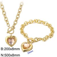 Fashion Heart Shape Stainless Steel Plating Inlay Glass Bracelets Earrings Necklace sku image 36