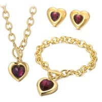 Fashion Heart Shape Stainless Steel Plating Inlay Glass Bracelets Earrings Necklace sku image 62