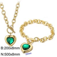 Fashion Heart Shape Stainless Steel Plating Inlay Glass Bracelets Earrings Necklace sku image 42