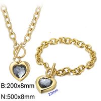Fashion Heart Shape Stainless Steel Plating Inlay Glass Bracelets Earrings Necklace sku image 37