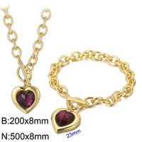 Fashion Heart Shape Stainless Steel Plating Inlay Glass Bracelets Earrings Necklace sku image 43