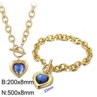 Fashion Heart Shape Stainless Steel Plating Inlay Glass Bracelets Earrings Necklace sku image 35