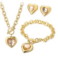 Fashion Heart Shape Stainless Steel Plating Inlay Glass Bracelets Earrings Necklace sku image 46