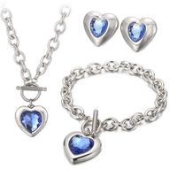 Fashion Heart Shape Stainless Steel Plating Inlay Glass Bracelets Earrings Necklace sku image 14