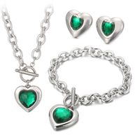 Fashion Heart Shape Stainless Steel Plating Inlay Glass Bracelets Earrings Necklace sku image 23