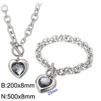 Mode Herzform Rostfreier Stahl Überzug Inlay Glas Armbänder Ohrringe Halskette sku image 3