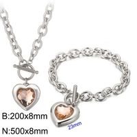 Mode Herzform Rostfreier Stahl Überzug Inlay Glas Armbänder Ohrringe Halskette sku image 2