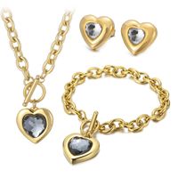 Fashion Heart Shape Stainless Steel Plating Inlay Glass Bracelets Earrings Necklace sku image 56