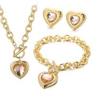 Fashion Heart Shape Stainless Steel Plating Inlay Glass Bracelets Earrings Necklace sku image 48