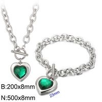 Fashion Heart Shape Stainless Steel Plating Inlay Glass Bracelets Earrings Necklace sku image 10