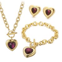 Fashion Heart Shape Stainless Steel Plating Inlay Glass Bracelets Earrings Necklace sku image 63