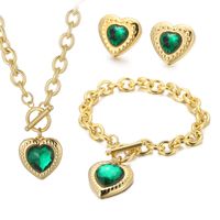 Fashion Heart Shape Stainless Steel Plating Inlay Glass Bracelets Earrings Necklace sku image 67