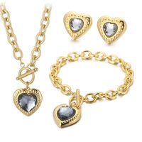 Fashion Heart Shape Stainless Steel Plating Inlay Glass Bracelets Earrings Necklace sku image 50