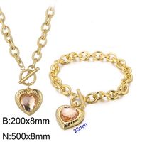 Fashion Heart Shape Stainless Steel Plating Inlay Glass Bracelets Earrings Necklace sku image 38