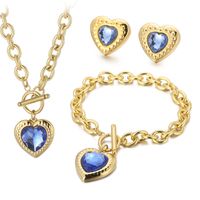 Fashion Heart Shape Stainless Steel Plating Inlay Glass Bracelets Earrings Necklace sku image 49