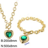 Fashion Heart Shape Stainless Steel Plating Inlay Glass Bracelets Earrings Necklace sku image 45