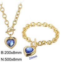 Fashion Heart Shape Stainless Steel Plating Inlay Glass Bracelets Earrings Necklace sku image 40