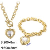 Fashion Heart Shape Stainless Steel Plating Inlay Glass Bracelets Earrings Necklace sku image 41