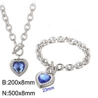 Fashion Heart Shape Stainless Steel Plating Inlay Glass Bracelets Earrings Necklace sku image 6