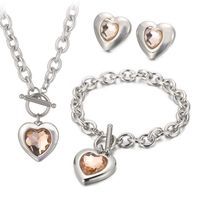 Fashion Heart Shape Stainless Steel Plating Inlay Glass Bracelets Earrings Necklace sku image 13