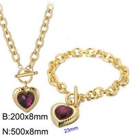Fashion Heart Shape Stainless Steel Plating Inlay Glass Bracelets Earrings Necklace sku image 44