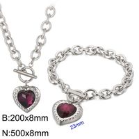 Mode Herzform Rostfreier Stahl Überzug Inlay Glas Armbänder Ohrringe Halskette sku image 11