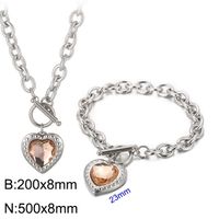 Fashion Heart Shape Stainless Steel Plating Inlay Glass Bracelets Earrings Necklace sku image 5