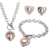 Fashion Heart Shape Stainless Steel Plating Inlay Glass Bracelets Earrings Necklace sku image 25