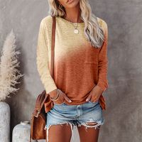 Women's Blouse Long Sleeve T-shirts Patchwork Casual Gradient Color main image 5