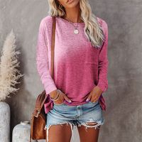 Women's Blouse Long Sleeve T-shirts Patchwork Casual Gradient Color main image 4