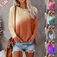 Women's Blouse Long Sleeve T-shirts Patchwork Casual Gradient Color main image 1