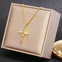 Retro Cross Eye Bow Knot Titanium Steel Plating Zircon Pendant Necklace 1 Piece sku image 6