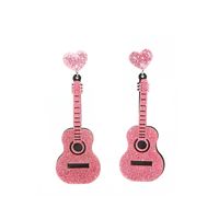 Retro Guitar Heart Shape Arylic Resin Enamel Women's Drop Earrings 1 Pair sku image 2