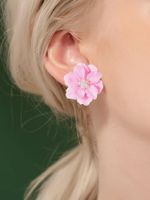 1 Pair Simple Style Flower Three-dimensional Alloy Ear Studs sku image 3