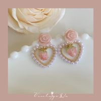 Retro Heart Shape Flower Alloy Plating Inlay Artificial Gemstones Pearl Women's Ear Clips 1 Pair sku image 62