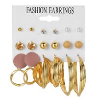 Retro Round Alloy Plating Artificial Pearls Women's Earrings Ear Studs 6-piece Set sku image 41