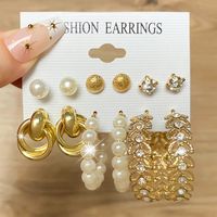 Retro Round Alloy Plating Artificial Pearls Women's Earrings Ear Studs 6-piece Set main image 1