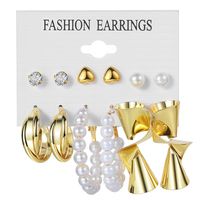Retro Round Alloy Plating Artificial Pearls Women's Earrings Ear Studs 6-piece Set sku image 11