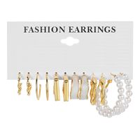 Retro Round Alloy Plating Artificial Pearls Women's Earrings Ear Studs 6-piece Set sku image 35