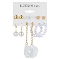 Retro Round Alloy Plating Artificial Pearls Women's Earrings Ear Studs 6-piece Set sku image 7