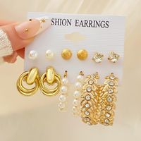 Retro Round Alloy Plating Artificial Pearls Women's Earrings Ear Studs 6-piece Set main image 3