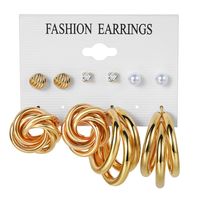 Retro Round Alloy Plating Artificial Pearls Women's Earrings Ear Studs 6-piece Set sku image 12