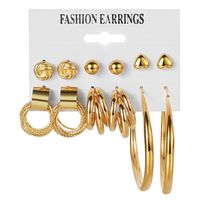 Retro Round Alloy Plating Artificial Pearls Women's Earrings Ear Studs 6-piece Set sku image 32