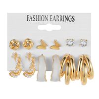 Retro Round Alloy Plating Artificial Pearls Women's Earrings Ear Studs 6-piece Set sku image 44