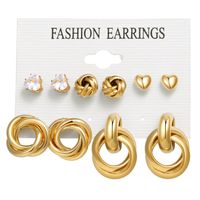 Retro Bow Knot Alloy Gold Plated Artificial Pearls Women's Earrings Ear Studs 6-piece Set main image 4