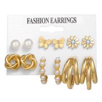 Retro Bow Knot Alloy Gold Plated Artificial Pearls Women's Earrings Ear Studs 6-piece Set main image 3