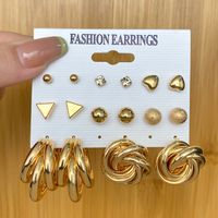 Retro Bow Knot Alloy Gold Plated Artificial Pearls Women's Earrings Ear Studs 6-piece Set sku image 2