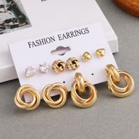 Retro Bow Knot Alloy Gold Plated Artificial Pearls Women's Earrings Ear Studs 6-piece Set sku image 5